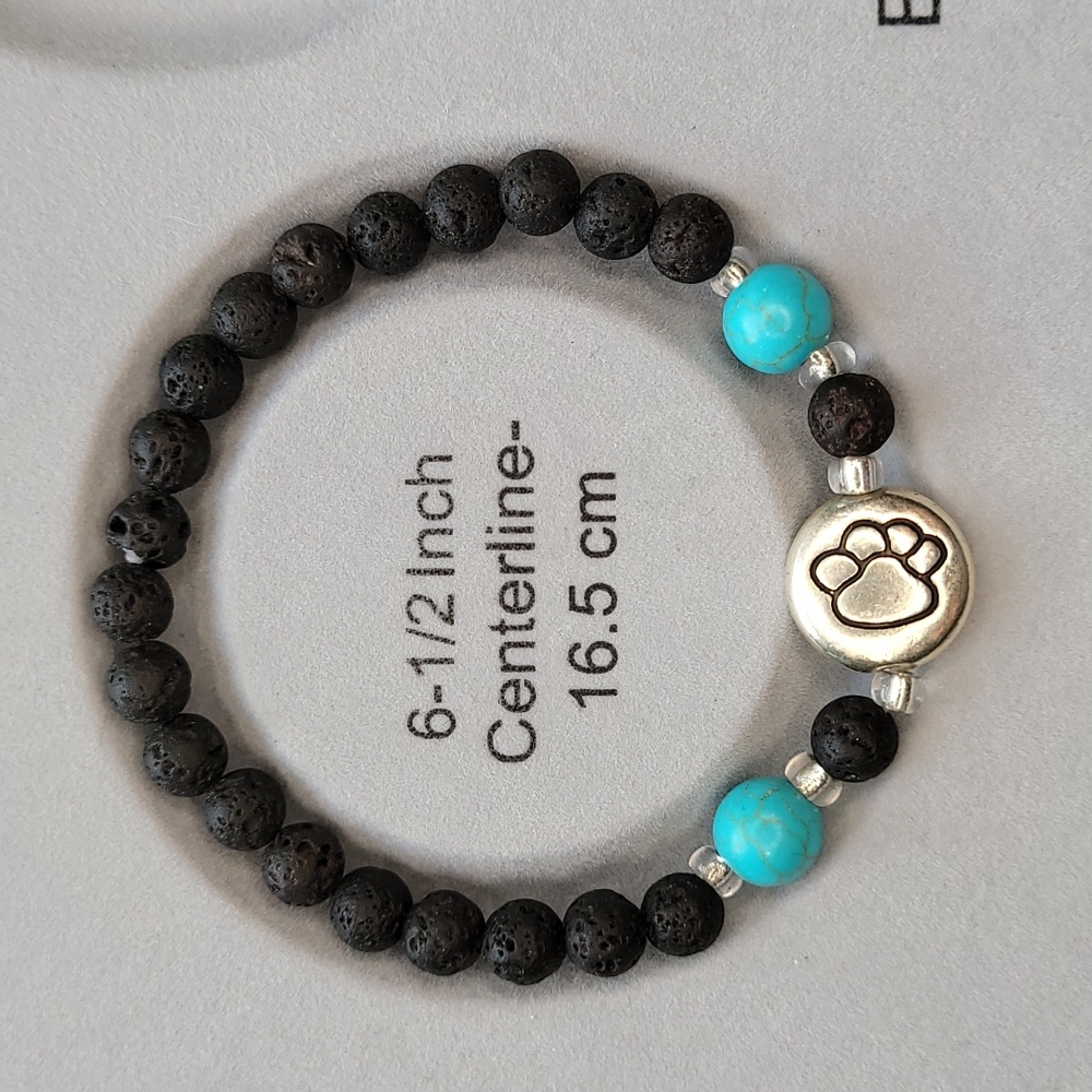 🖤3/$50 Silver Plated Paw Print Agate Stone Lava Bead Handmade Bracelet - Picture 6 of 7
